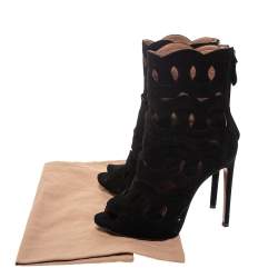 Alaia Black Suede Lazer Cut Ankle Booties Size 38.5