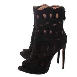 Alaia Black Suede Lazer Cut Ankle Booties Size 38.5