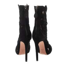 Alaia Black Suede Lazer Cut Ankle Booties Size 38.5