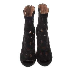 Alaia Black Suede Lazer Cut Ankle Booties Size 38.5