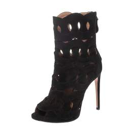 Alaia Black Suede Lazer Cut Ankle Booties Size 38.5