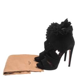 Pre Owned Alaia Black Suede Ruffle Accented Strappy Platform Sandals Size 38