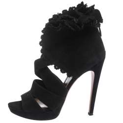 Pre Owned Alaia Black Suede Ruffle Accented Strappy Platform Sandals Size 38