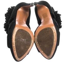 Pre Owned Alaia Black Suede Ruffle Accented Strappy Platform Sandals Size 38