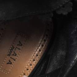 Pre Owned Alaia Black Suede Ruffle Accented Strappy Platform Sandals Size 38