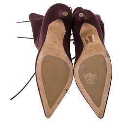 Pre Owned Yeezy Season 5 Burgundy Stretch Canvas Lace Up Pointed Toe Boots Size 39.5