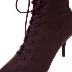Pre Owned Yeezy Season 5 Burgundy Stretch Canvas Lace Up Pointed Toe Boots Size 39.5
