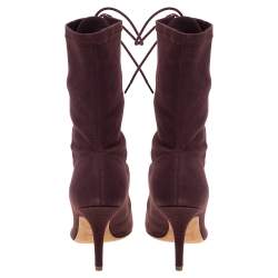 Pre Owned Yeezy Season 5 Burgundy Stretch Canvas Lace Up Pointed Toe Boots Size 39.5