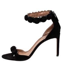 Pre Owned Alaia Black Suede Leather Chamois Bombe Ankle Cuff Sandals Size 39.5