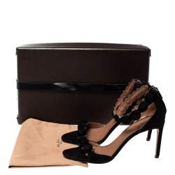 Pre Owned Alaia Black Suede Leather Chamois Bombe Ankle Cuff Sandals Size 39.5