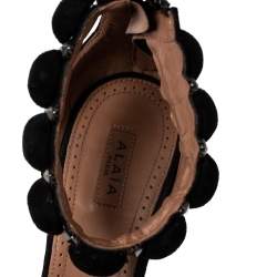 Pre Owned Alaia Black Suede Leather Chamois Bombe Ankle Cuff Sandals Size 39.5