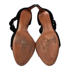 Pre Owned Alaia Black Suede Leather Chamois Bombe Ankle Cuff Sandals Size 39.5