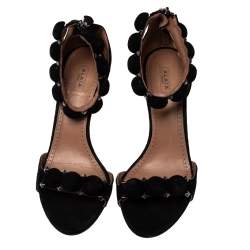 Pre Owned Alaia Black Suede Leather Chamois Bombe Ankle Cuff Sandals Size 39.5