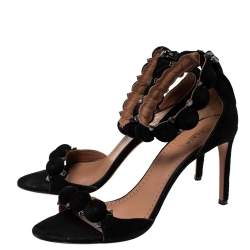 Pre Owned Alaia Black Suede Leather Chamois Bombe Ankle Cuff Sandals Size 39.5