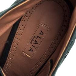 Pre Owned Alaia Two Tone Laser Cut Suede Platform Lace Up Booties Size 38.5