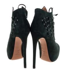 Pre Owned Alaia Two Tone Laser Cut Suede Platform Lace Up Booties Size 38.5