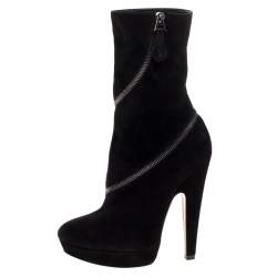 Pre Owned Alaia Black Suede Zip Around Ankle Boots Size 37.5