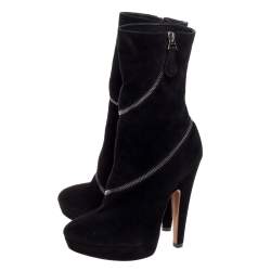 Pre Owned Alaia Black Suede Zip Around Ankle Boots Size 37.5