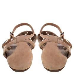 Pre Owned Alaia Beige Laser Cut Suede Open Toe Flat Sandals Size 38.5