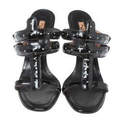 Pre Owned Alaia Black Patent Leather Open Toe Sandals Size 39