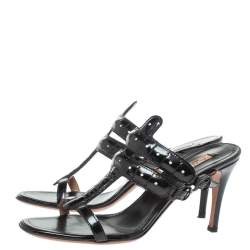 Pre Owned Alaia Black Patent Leather Open Toe Sandals Size 39