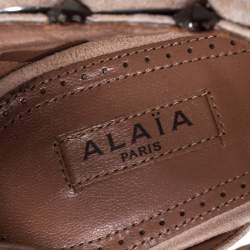 Pre Owned Alaia Beige Suede Studded 'Bombe' T-Strap Ankle Cuff Sandals Size 38.5