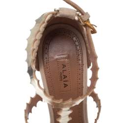 Pre Owned Alaia Beige Suede Laser Cut Ankle Strap Sandals Size 36