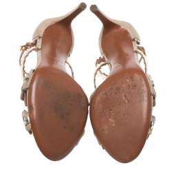 Pre Owned Alaia Beige Suede Laser Cut Ankle Strap Sandals Size 36