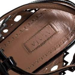 Pre Owned Alaia Black Patent Leather Cutout Platform Wedge Slingback Sandals Size 35