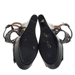 Pre Owned Alaia Black Patent Leather Cutout Platform Wedge Slingback Sandals Size 35