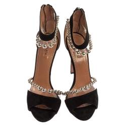 Pre Owned Alaia Black Suede And Pvc Bead Embellished Ankle Strap Sandals Size 37