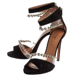 Pre Owned Alaia Black Suede And Pvc Bead Embellished Ankle Strap Sandals Size 37