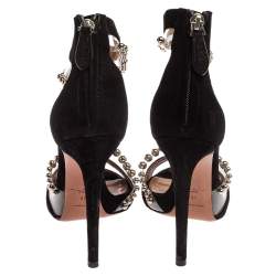 Pre Owned Alaia Black Suede And Pvc Bead Embellished Ankle Strap Sandals Size 37