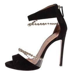 Pre Owned Alaia Black Suede And Pvc Bead Embellished Ankle Strap Sandals Size 37