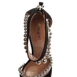 Pre Owned Alaia Black Suede And Pvc Bead Embellished Ankle Strap Sandals Size 37