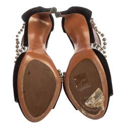 Pre Owned Alaia Black Suede And Pvc Bead Embellished Ankle Strap Sandals Size 37