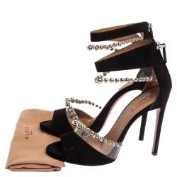 Pre Owned Alaia Black Suede And Pvc Bead Embellished Ankle Strap Sandals Size 37