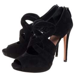 Pre Owned Alaia Black Suede Cut Out Ankle Boots Size 38.5