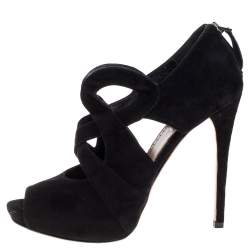 Pre Owned Alaia Black Suede Cut Out Ankle Boots Size 38.5