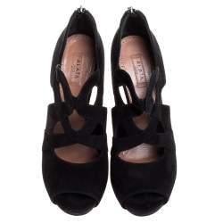 Pre Owned Alaia Black Suede Cut Out Ankle Boots Size 38.5