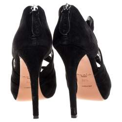 Pre Owned Alaia Black Suede Cut Out Ankle Boots Size 38.5