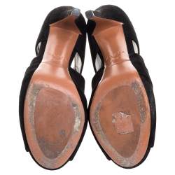 Pre Owned Alaia Black Suede Cut Out Ankle Boots Size 38.5