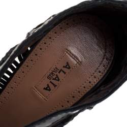 Pre Owned Alaia Black Leather Woven Lace Up Platform Sandals Size 38.5