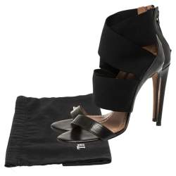 Alaia Black Leather And Fabric Open Toe Ankle Strap Zipper Sandals Size 36