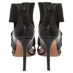 Alaia Black Leather And Fabric Open Toe Ankle Strap Zipper Sandals Size 36