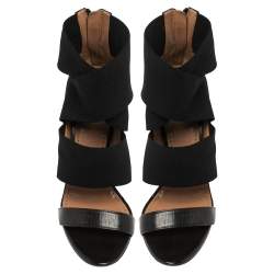Alaia Black Leather And Fabric Open Toe Ankle Strap Zipper Sandals Size 36