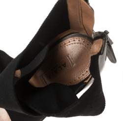Alaia Black Leather And Fabric Open Toe Ankle Strap Zipper Sandals Size 36