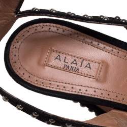 Pre Owned Alaia Multicolor Multicolor Suede Studded Platform Sandals Size 38.5
