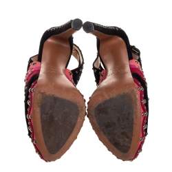 Pre Owned Alaia Multicolor Multicolor Suede Studded Platform Sandals Size 38.5