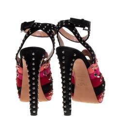 Pre Owned Alaia Multicolor Multicolor Suede Studded Platform Sandals Size 38.5